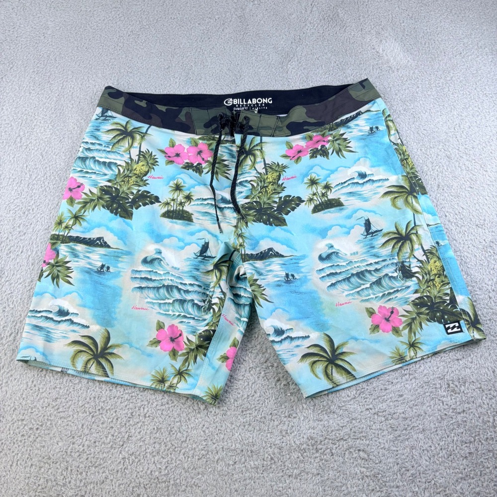 Billabong Sundays Airlite Boardshorts Mens 40 Blue Hawaii Tropical Camo Trim